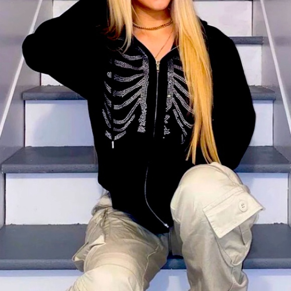 Rhinestone skeleton sweater